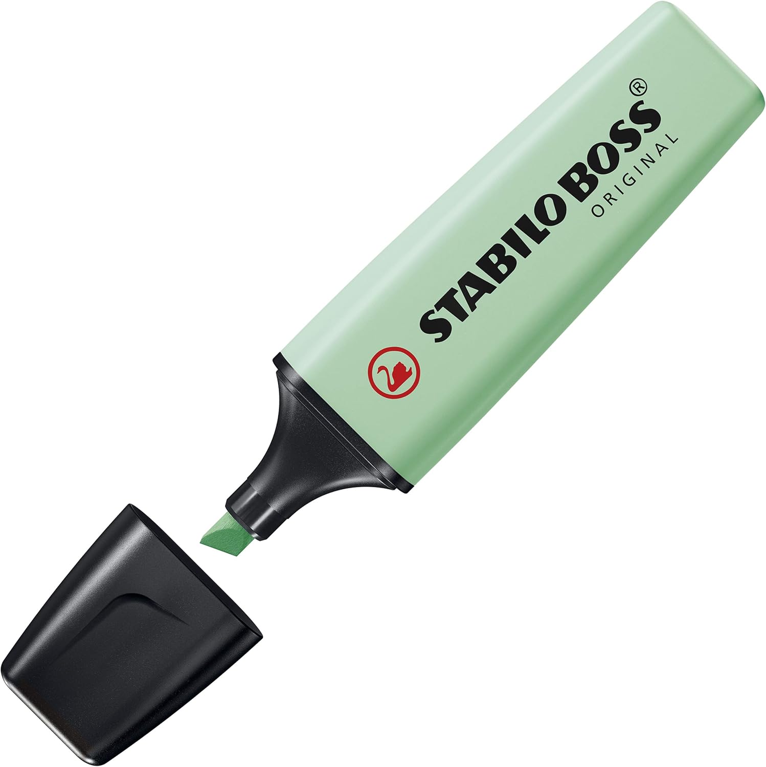 Stabilo BOSS ORIGINAL pastel highlighter in mint green with chisel tip, shown on white background.