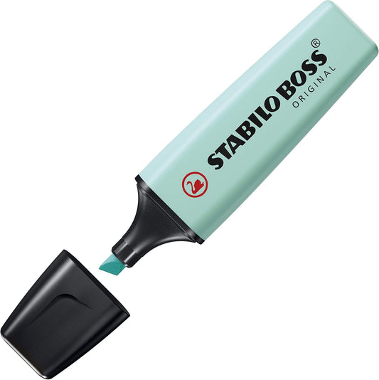 Turquoise Stabilo BOSS Original Pastel highlighter with chisel tip on white background