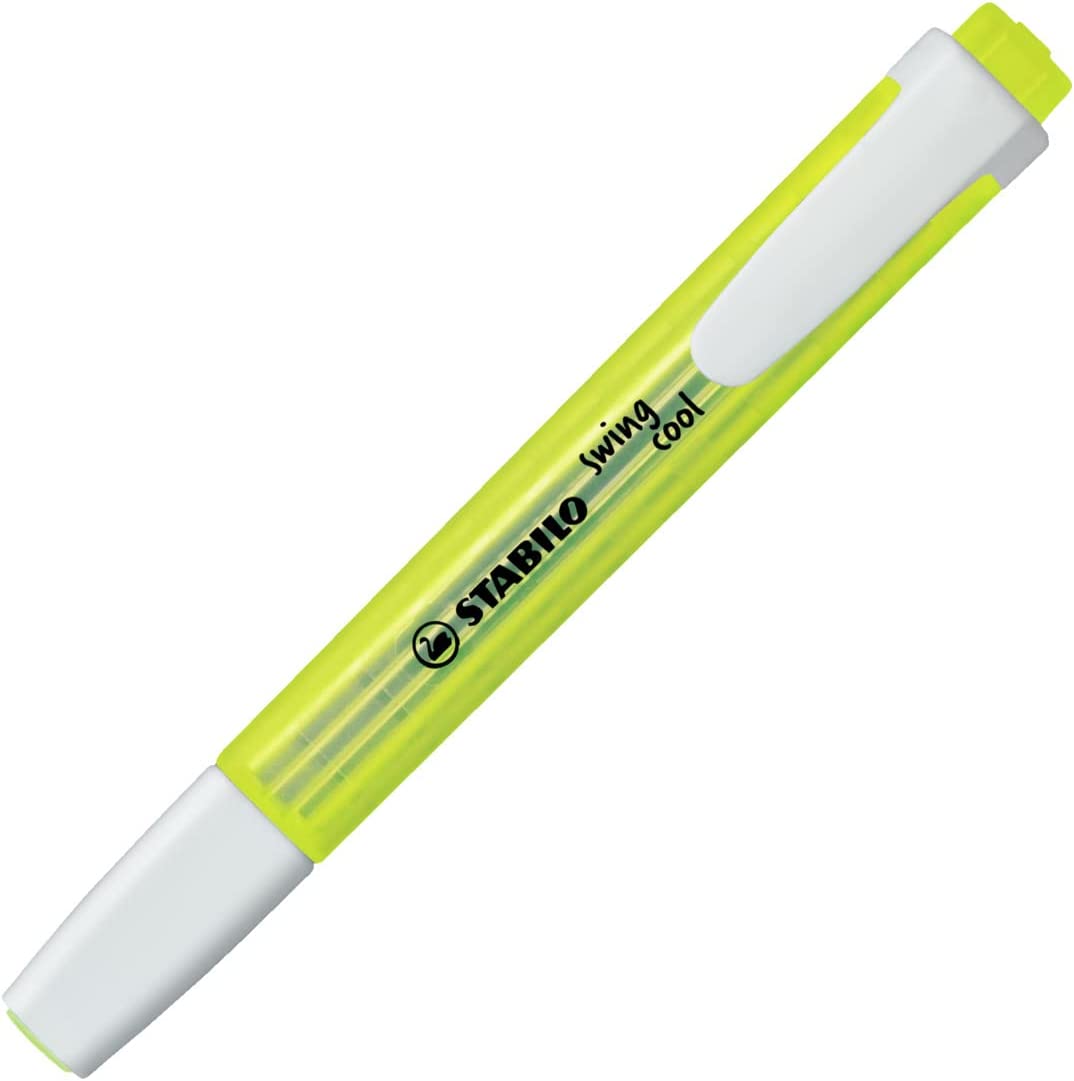 Stabilo Swing Cool assorted highlighters in a pack of four, shown with a colorful greeting card in the image.