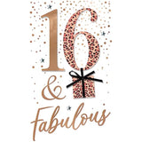 16 & Fabulous 16th Birthday Card Embellished Leopard Print Champagne Greeting JGS758