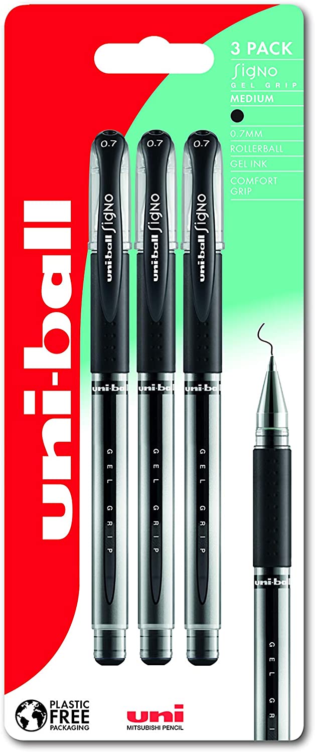 Uni-ball Gel Grip Rollerball Pens 0.7mm (Pack of 3)