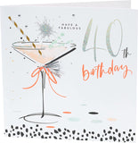 Luxury Foiled Silver Glittered Finish 40th Birthday Card Cocktail
