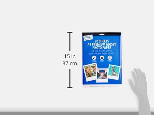 20 sheets of Tallon glossy A4 photo paper stacked, showing smooth shiny surface ideal for high-quality photo printing.