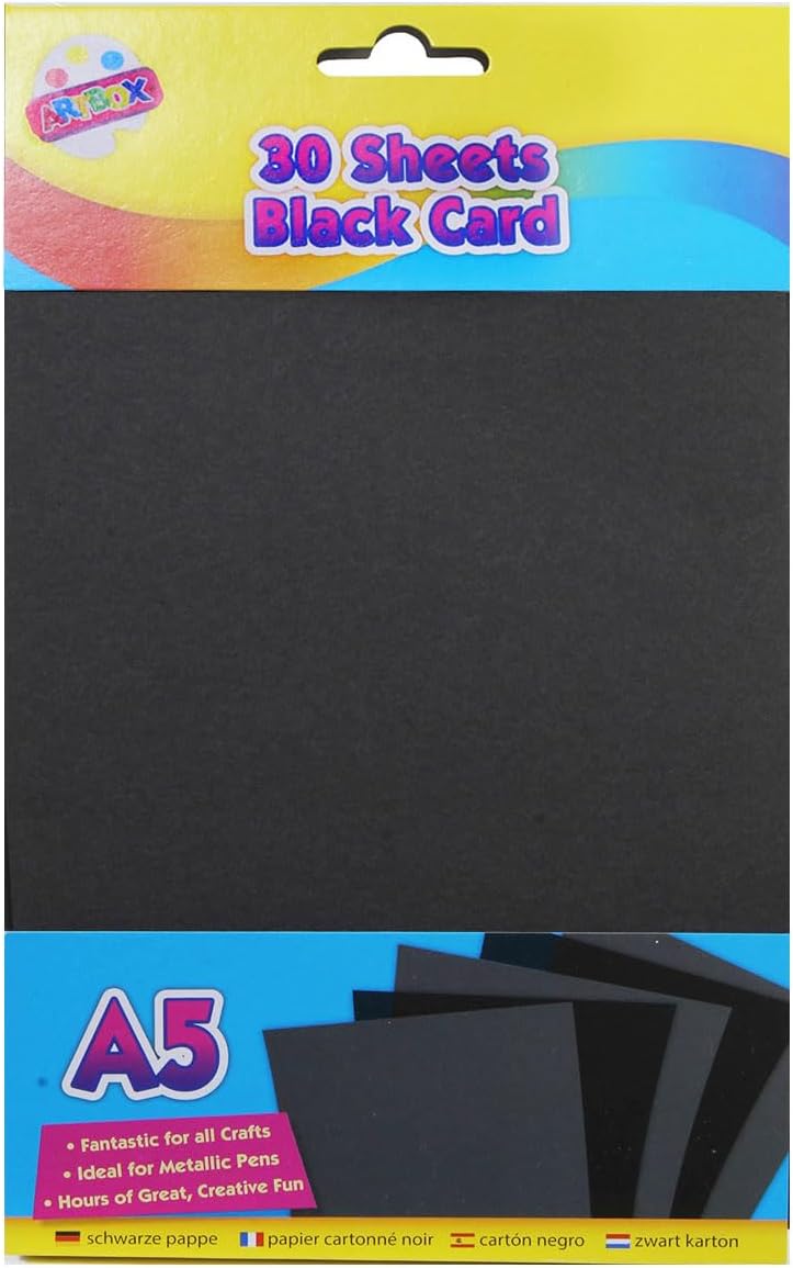 Black A5 activity cards by Tallon, set of 30 sheets, featuring blank surfaces for creative or educational use.