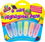 Six Tallon scented mini highlighters in vibrant colors with visible labels and ink tips for highlighting text.