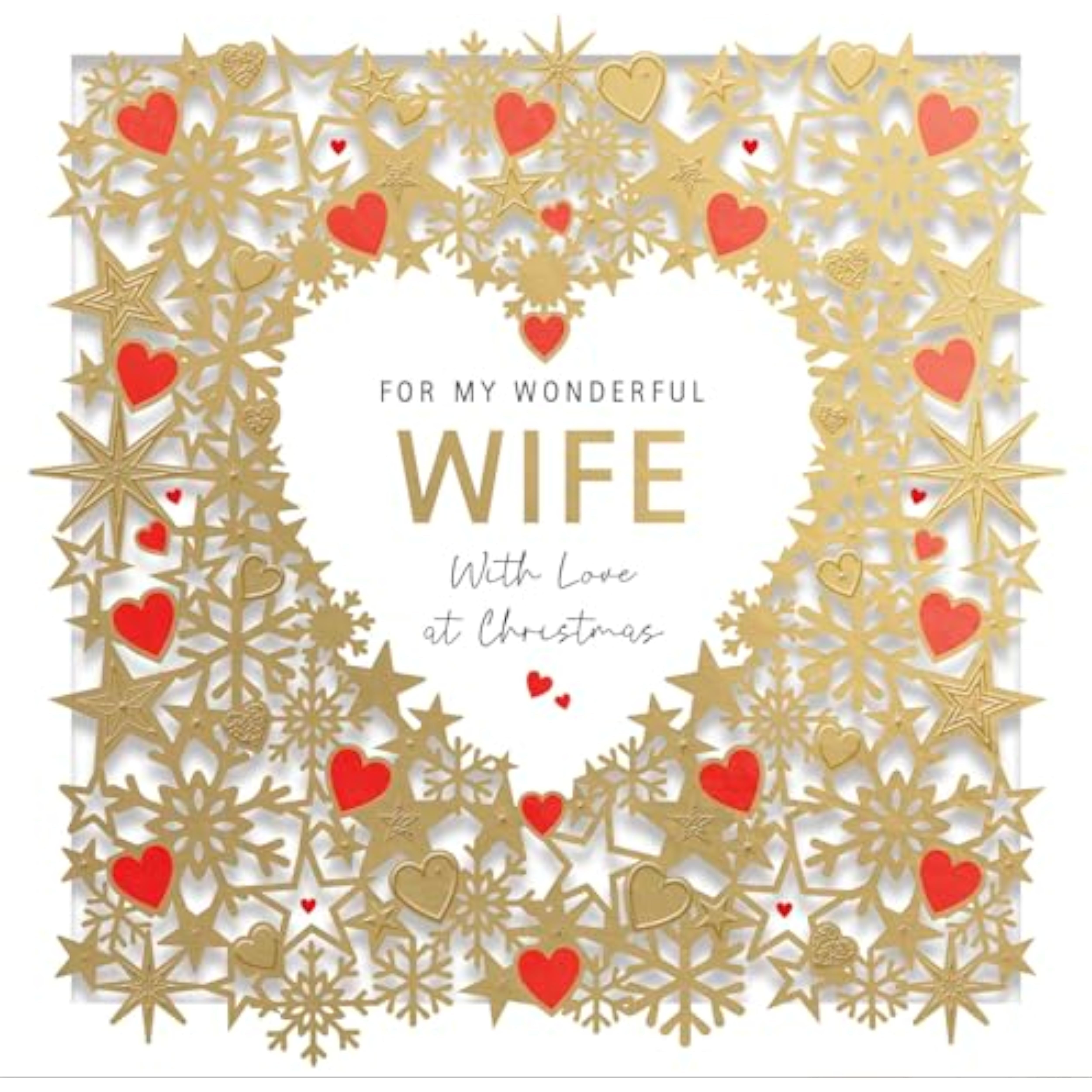 Wonderful Wife Love Hearts 3D Cut Out Luxury Christmas Card Xmas Greeting Cards 751465