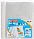 A5 clear punched poly file with 100 transparent pockets for organizing and storing documents efficiently.