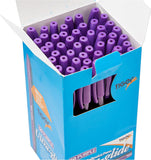 Box of 50 purple Tiger Ultra Glide ballpoint pens showing smooth ink flow and sleek design.