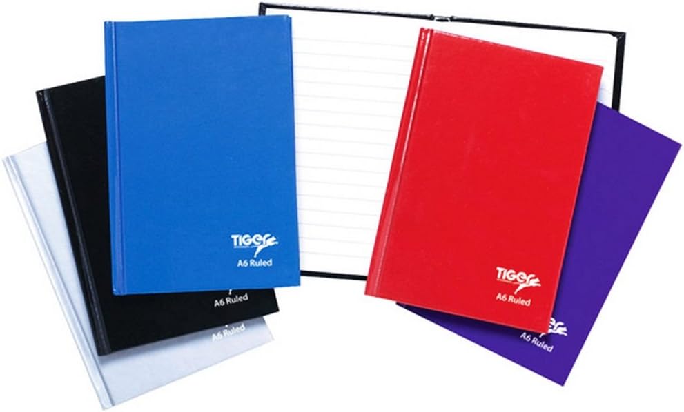 Tiger A6 hardcover notebook with 80 feint ruled pages, compact size, and sturdy binding for note-taking and writing.