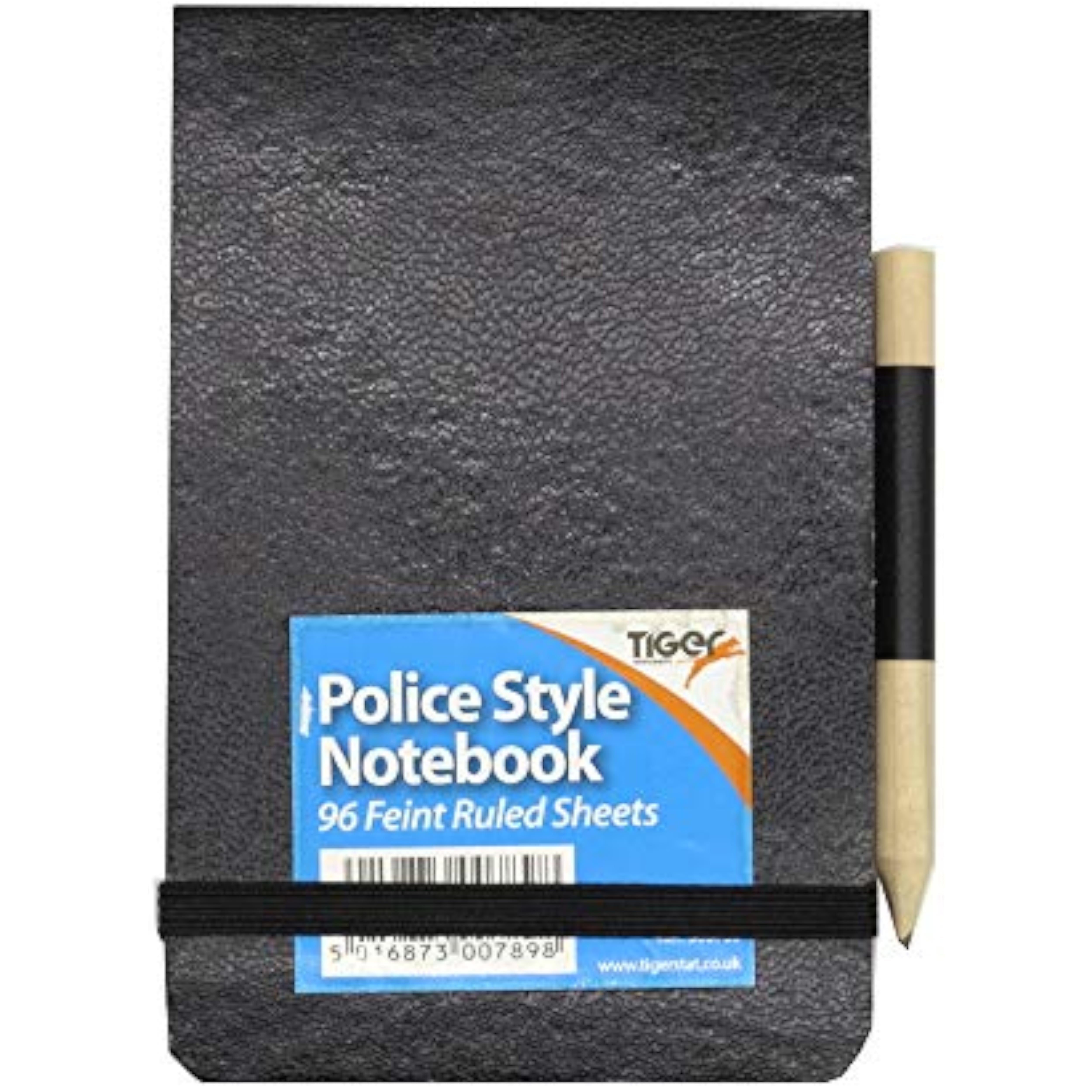 Tiger police style elasticated pocket-sized notebook with attached pencil, ideal for quick notes and on-the-go writing.