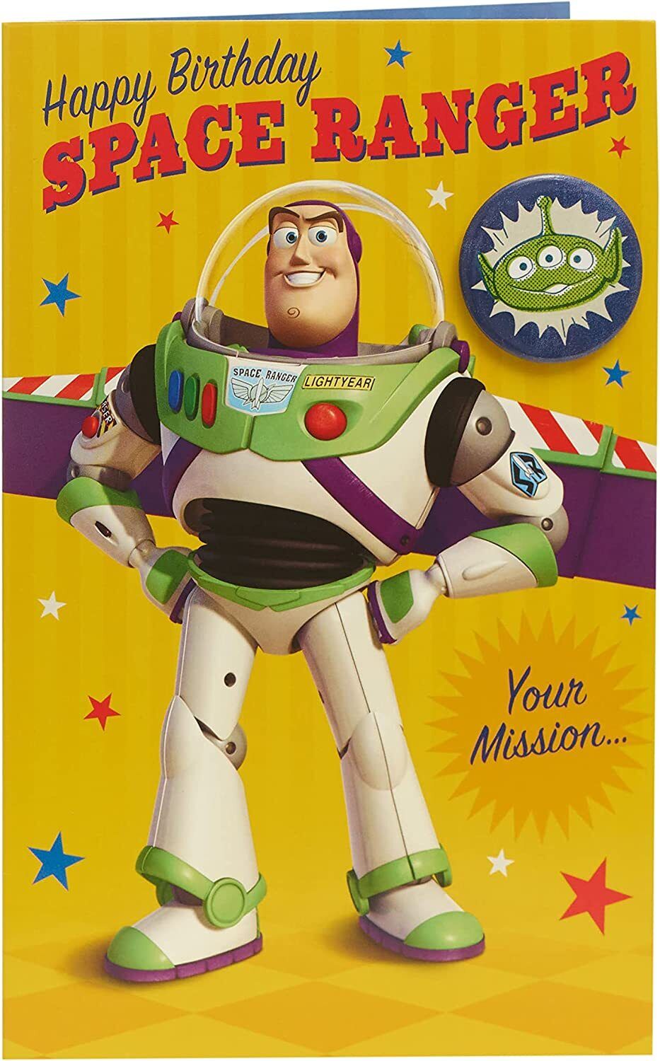Buzz Lightyear Adventure Birthday Card with Badge