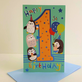 Penguins Balloons 1st Birthday Card