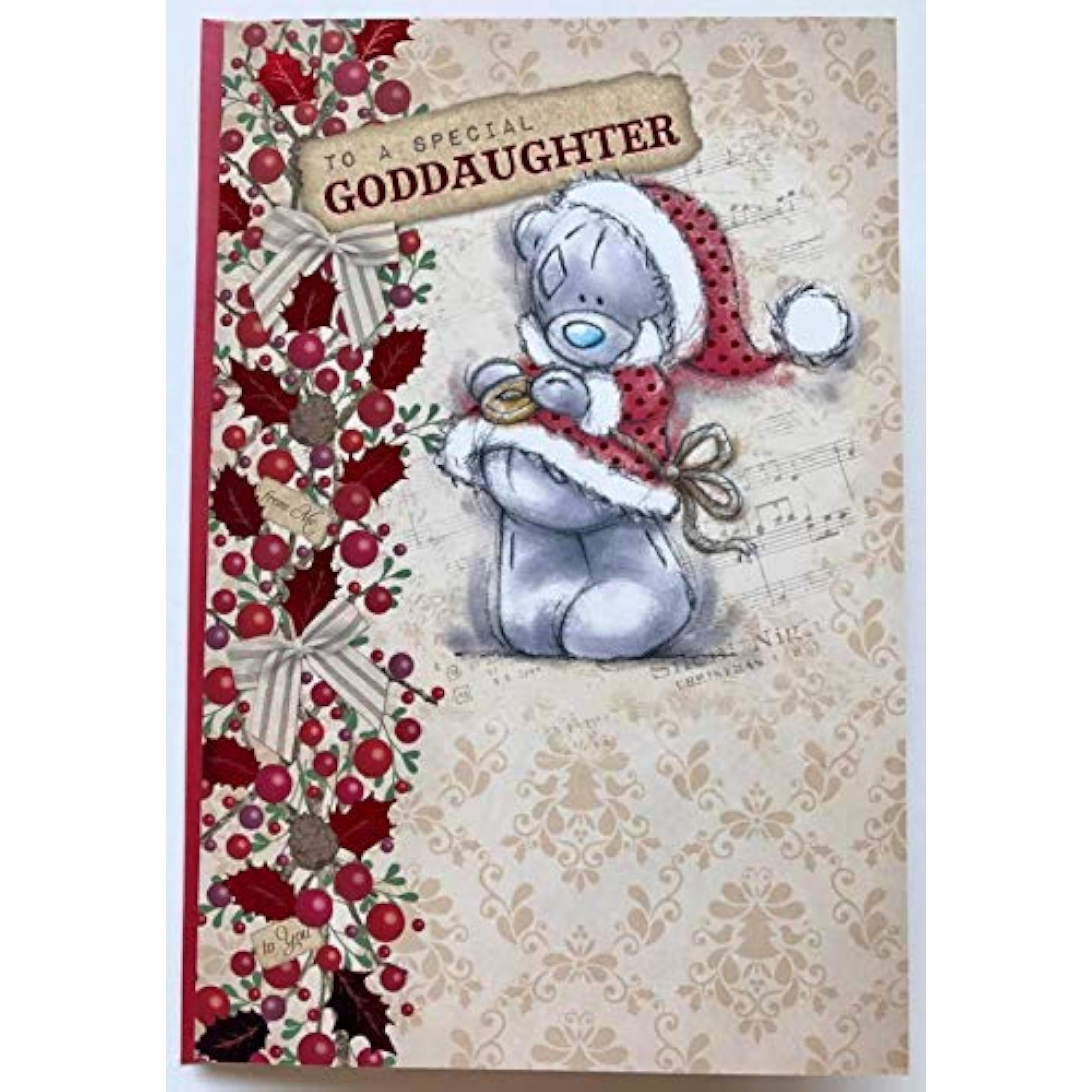 Me to You Bear Cute Red Foil With Love Christmas Card - GODDAUGHTER