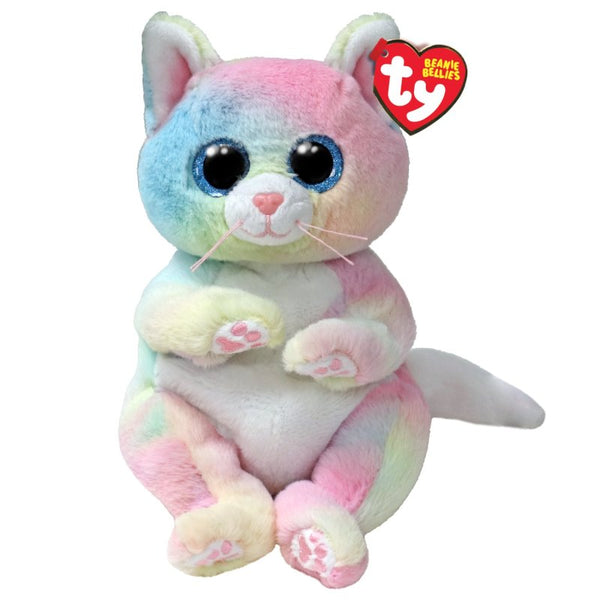 Cute Jenni Cat Ty plush toy with pink and white fur, soft fabric, and embroidered facial features, perfect for cuddling.