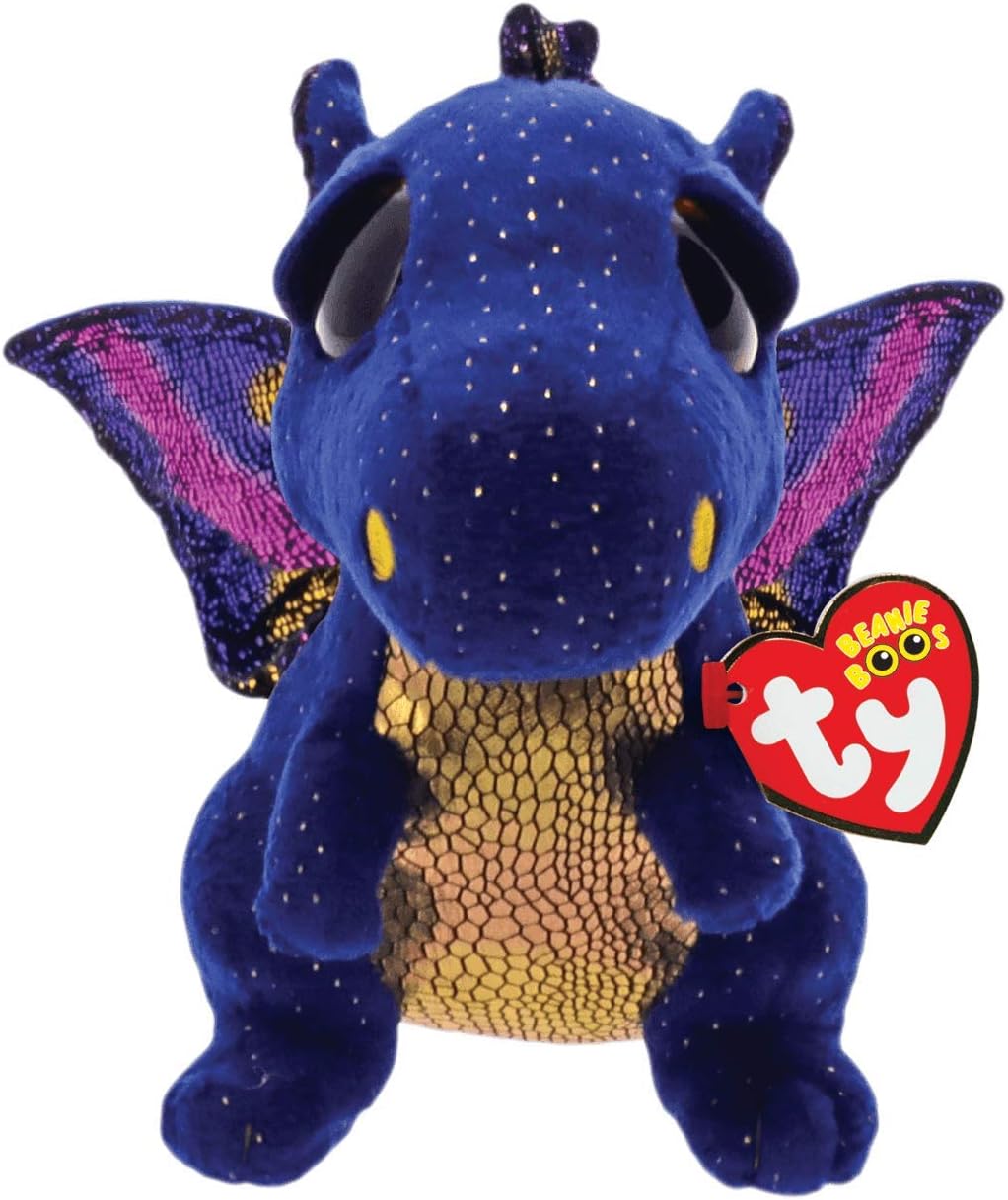 Ty Saffire Blue Dragon plush toy with vibrant blue scales and detailed features, soft and cuddly for children.