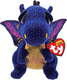 Ty Saffire Blue Dragon plush toy with vibrant blue scales and detailed features, soft and cuddly for children.