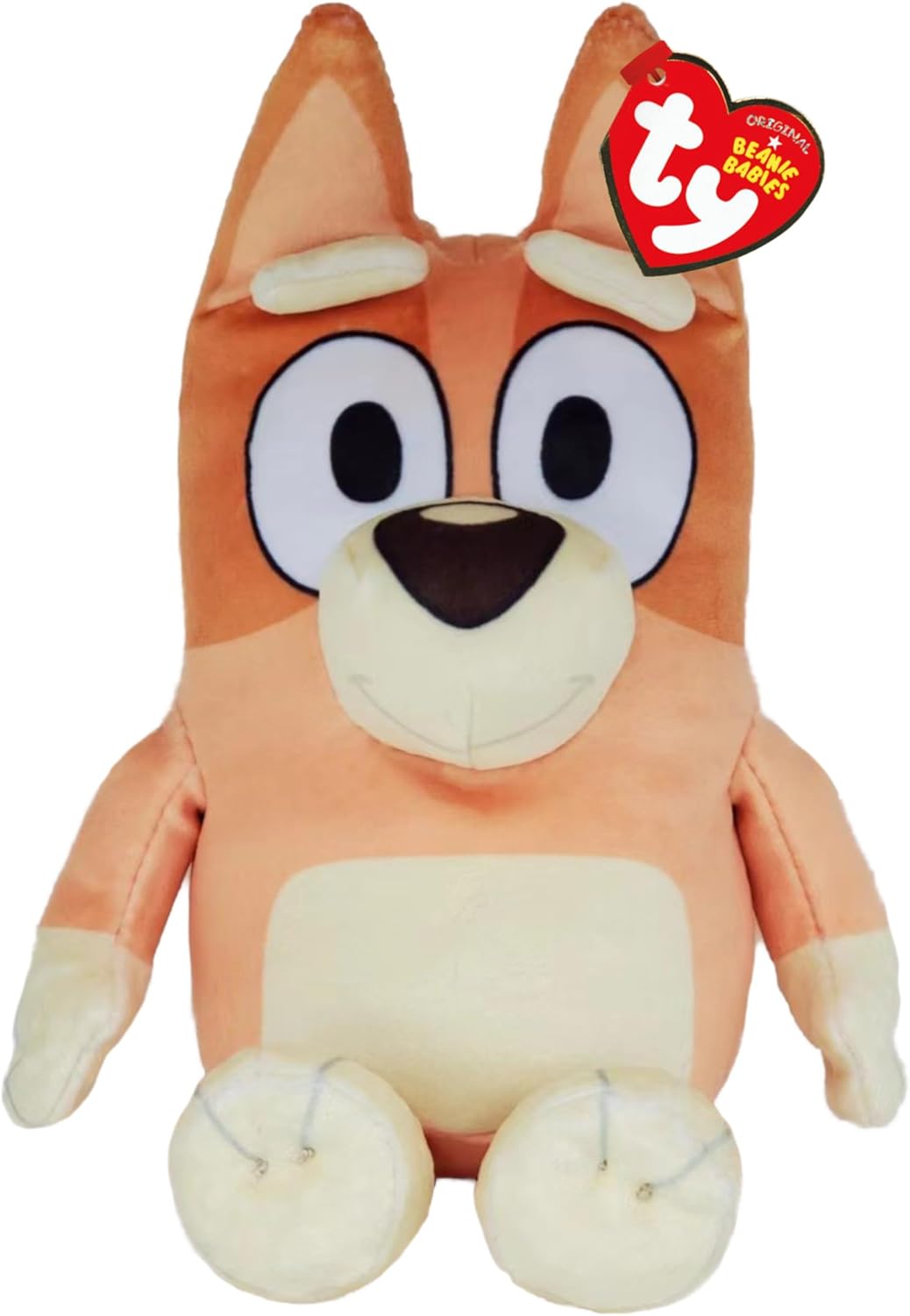 TY Bluey Bingo plush toy for kids, soft plush teddy bear collectible with detailed blue and white fur and playful expression.