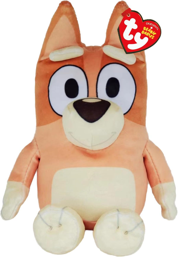 TY Bluey Bingo plush toy for kids, soft plush teddy bear collectible with detailed blue and white fur and playful expression.