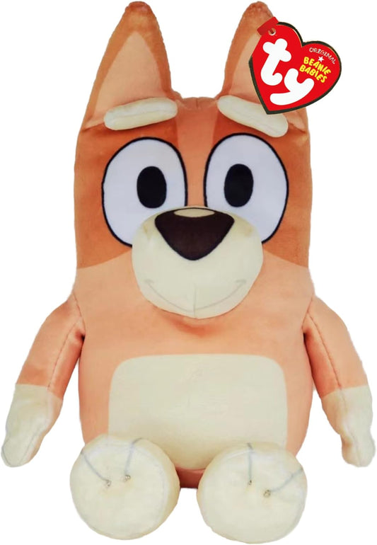 TY Bluey Bingo plush toy for kids, soft plush teddy bear collectible with detailed blue and white fur and playful expression.