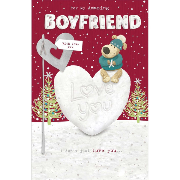 Boofle On Snow Heart Boyfriend Christmas Card by UK Greetings featuring festive holiday design with cute character and winter scene.