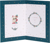 Christmas greeting card featuring Boofle gold foil design for mum and dad, with festive holiday message, by UK Greetings.