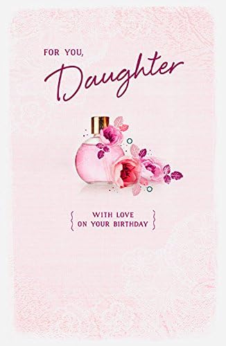 Close-up of a Beautiful Daughter birthday card from UK Greetings with colorful floral design and heartfelt message inside.