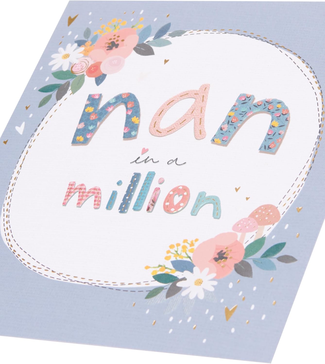 UK Greetings birthday card for Nan with heartfelt love, warm wishes, and a decorative heart design in soft pastel colors.