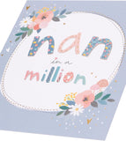 UK Greetings birthday card for Nan with heartfelt love, warm wishes, and a decorative heart design in soft pastel colors.