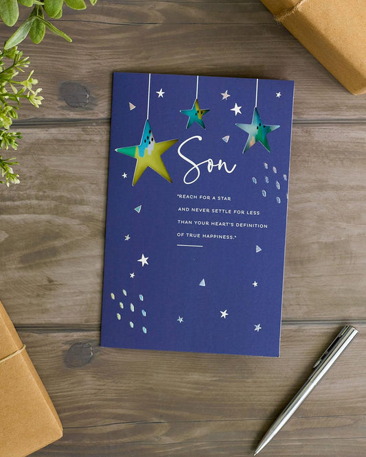 Birthday card for son from UK Greetings featuring bold, meaningful message for his special day with colorful design.