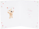 Cute Boofle birthday card for sister with colorful, cheerful design by UK Greetings, featuring adorable cartoon dog illustration.