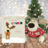 Cute Boofle Brilliant Cousin reindeer Christmas greeting card by UK Greetings featuring adorable festive design and holiday message.