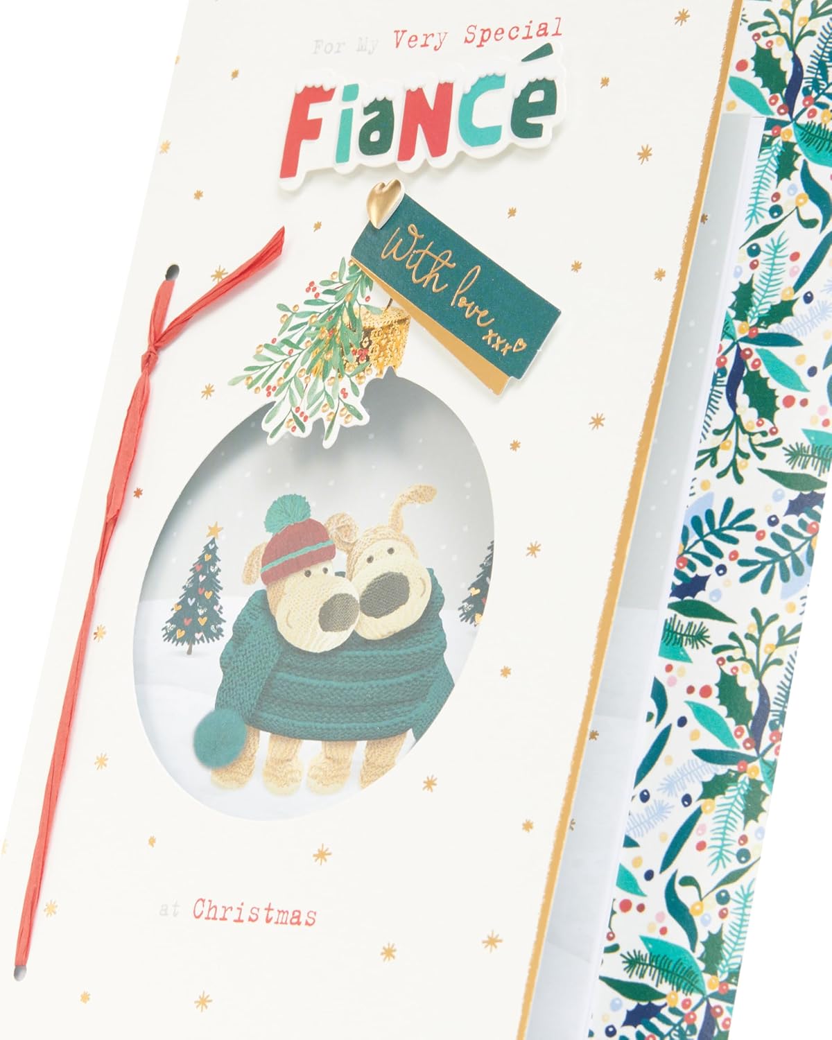 UK Greetings Boofle Christmas card for fianc� featuring a cute festive design, perfect for holiday wishes.
