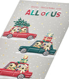 Boofle Christmas card by UK Greetings with "Merry Christmas From All of Us" design featuring festive holiday imagery.