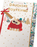 Boofle Christmas greeting card featuring adorable cuddly design with daughter and her boyfriend, embellished for festive cheer.
