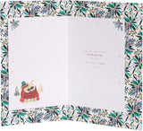 Cuddly Boofle Christmas greeting card featuring Daughter and Her Boyfriend with festive embellishments, UK Greetings design