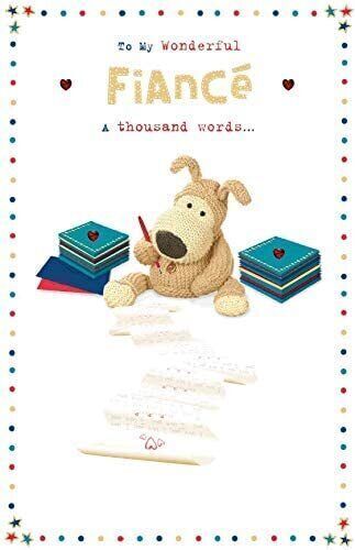 Boofle Fiancé "A Thousand Words" greeting card from UK Greetings featuring cute cartoon design and heartfelt message.