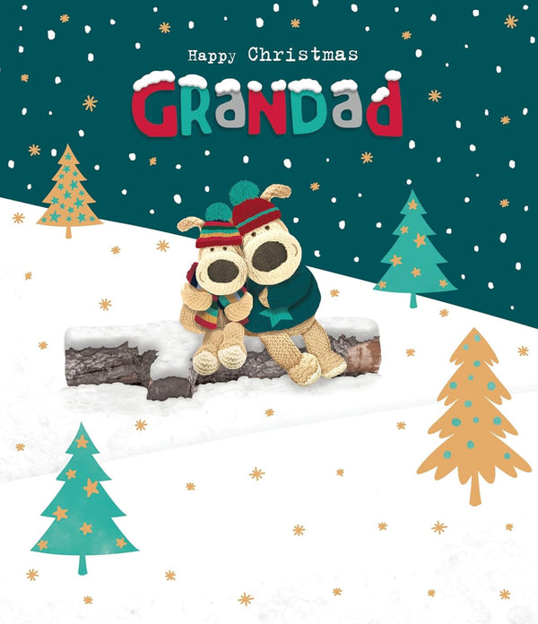 Boofle Happy Christmas Grandad card featuring cute snowy snuggles design, UK Greetings holiday greeting card for grandfathers.