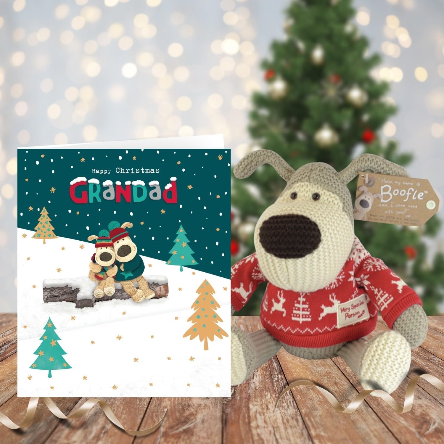 Boofle Happy Christmas Grandad card from UK Greetings featuring a cute snow-themed design with cozy, festive illustration.