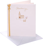 Heartfelt Christening card with floral design, featuring a baby and greeting message for a special baby's christening day.