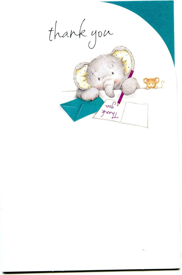 Cute elephant design thank you card from UK Greetings, blank inside, ideal for kids and adults to send appreciation messages.