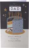 Gold foil birthday card with cake design for dad, luxury greeting card from UK Greetings, featuring elegant gold accents.