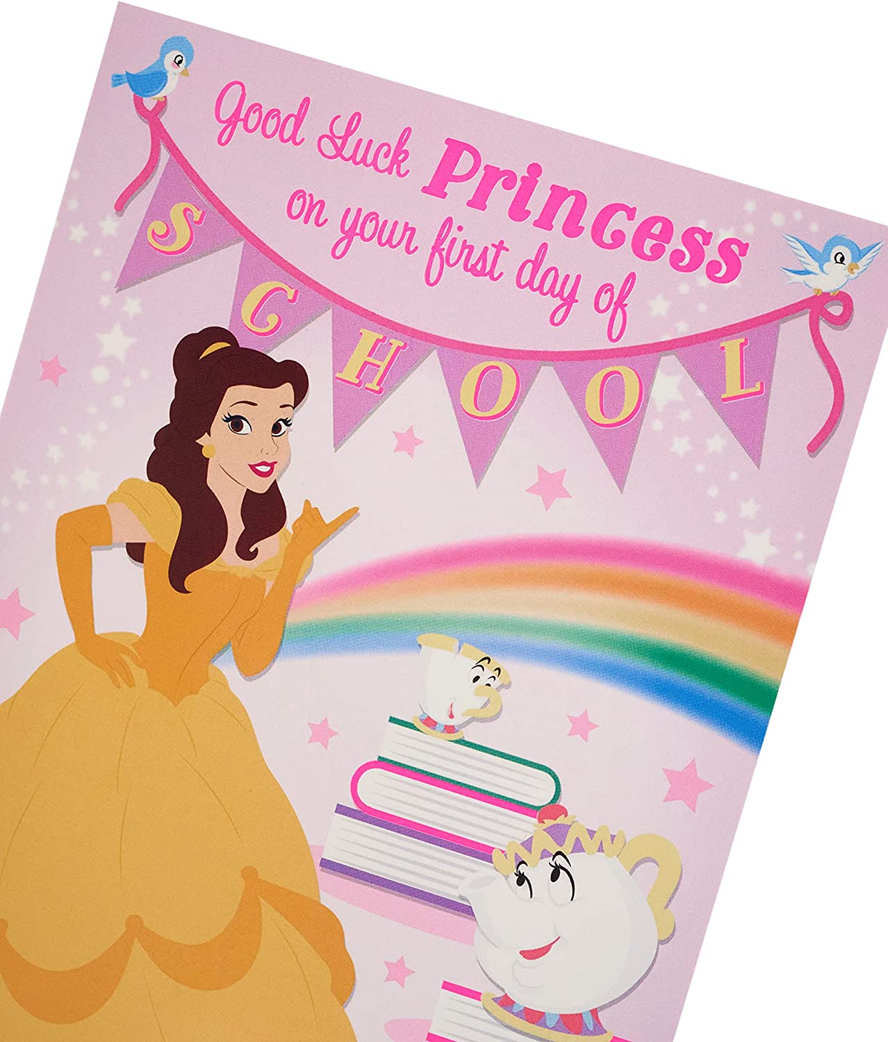 Disney Cinderella First Day Of School Good Luck Card by UK Greetings featuring Cinderella illustration and colorful back-to-school design.