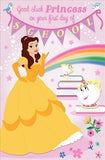 Disney Cinderella First Day of School Good Luck card by UK Greetings featuring Cinderella illustration and colorful design.