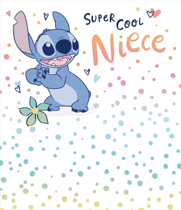 Disney Stitch birthday greeting card for niece featuring a cute Stitch design, perfect for young girls' birthday celebrations.