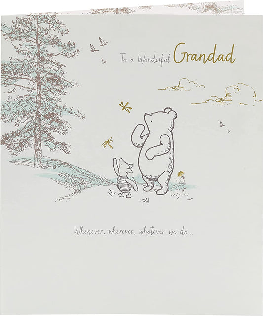 Disney Winnie the Pooh Grandad Father's Day card from UK Greetings featuring Winnie the Pooh illustration and heartfelt message inside.
