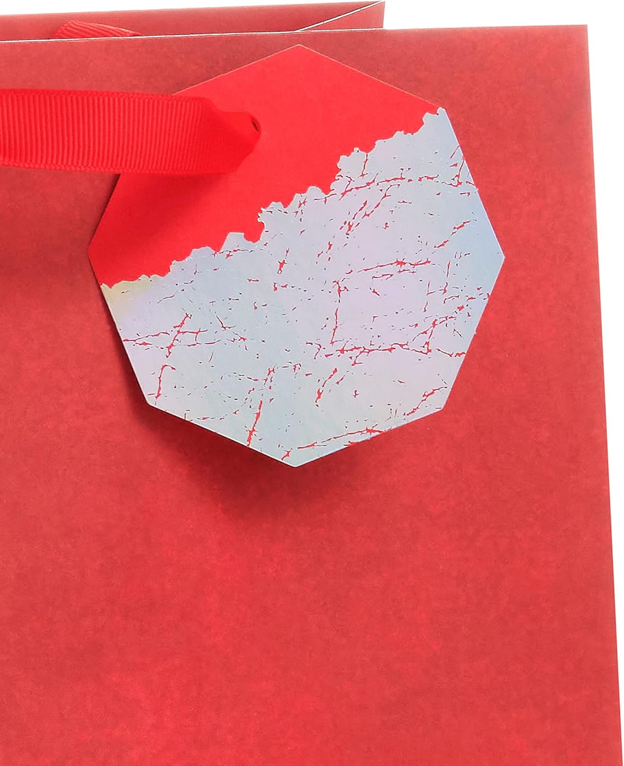 Large red gift bag with gold crackle tag, elegant design, by UK Greetings, perfect for gifting occasions.