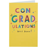 Bright yellow graduation card with vibrant celebration design, featuring festive graphics and UK Greetings branding.