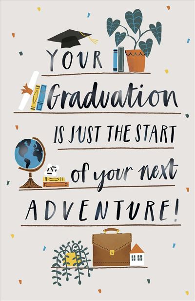 Graduation celebration card by UK Greetings with "Graduation is just the Start" message and colorful design.