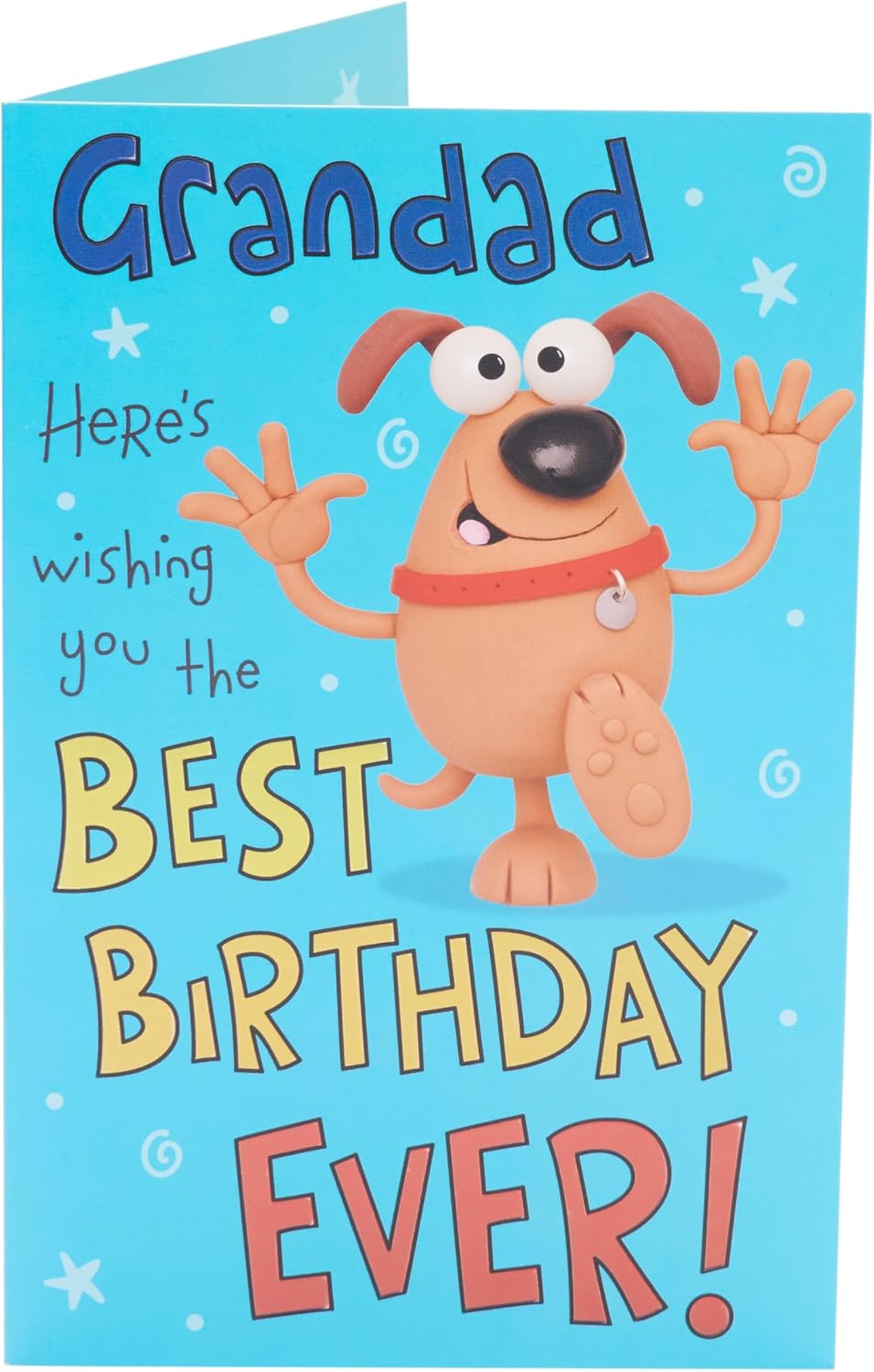 Funny birthday greeting card for grandad with "Wishing You The Best Birthday Ever" message, UK Greetings brand, colorful design.