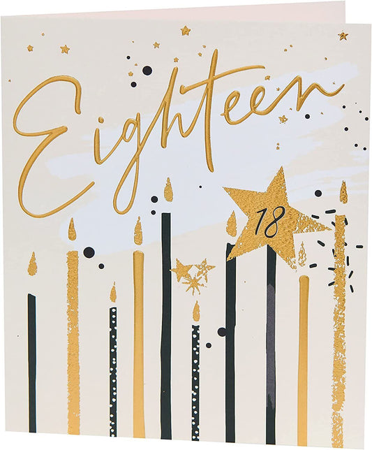 Colorful Happy 18th Starstruck birthday card by UK Greetings featuring a vibrant starry design and cheerful message.